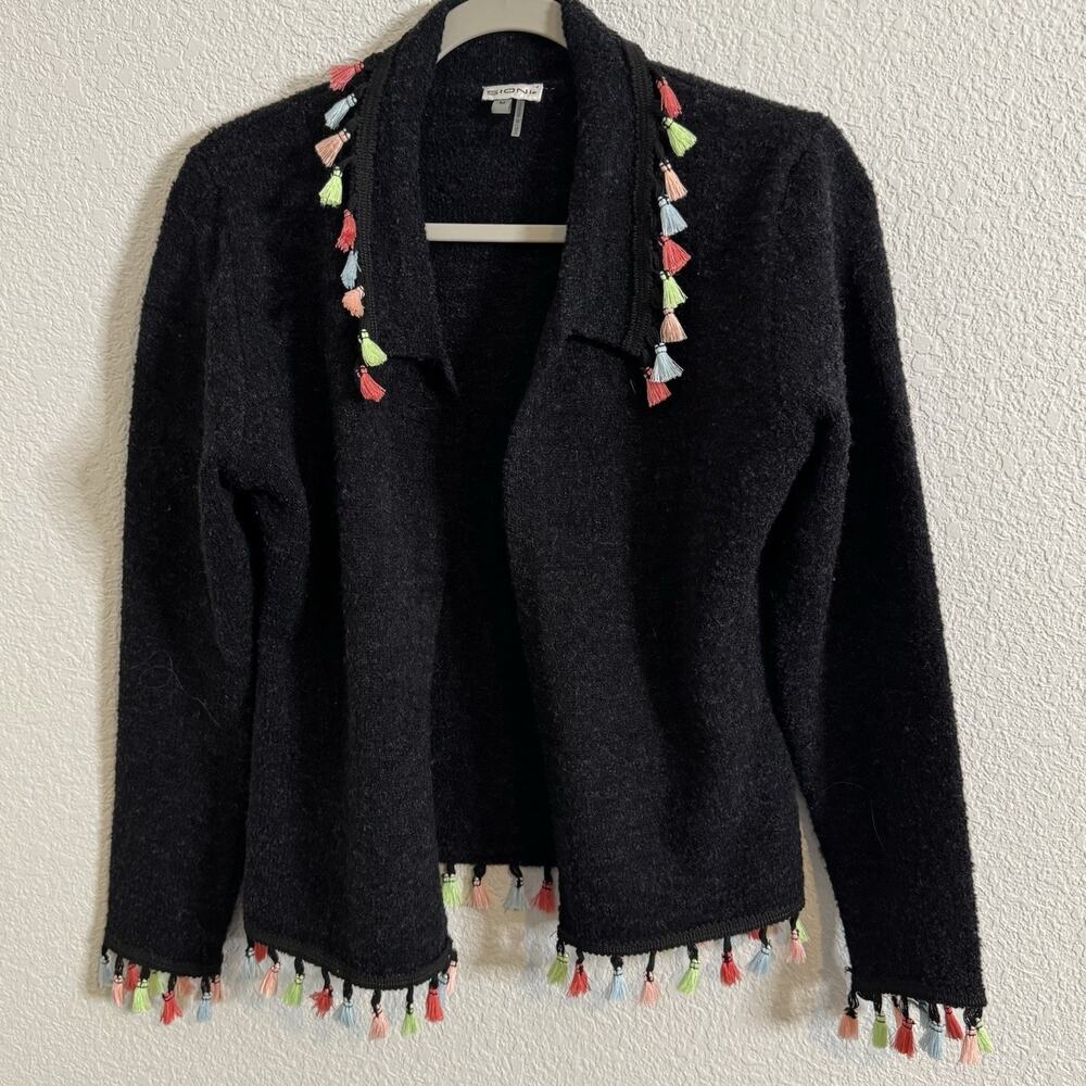 Sioni Open Cardigan‎ Sweater With Multi Colorful Tassels Size Medium